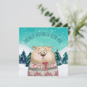かわいい社会的に離れたクマのハグ森林の雪のシーン シーズンカード (スタンド正面)