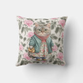 かわいい祖母ねこピンクのフローラエプロン クッション (裏面)