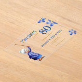 かわいい祖母の水色フローラ80誕生日 アクリル招待状 (レイダウン)