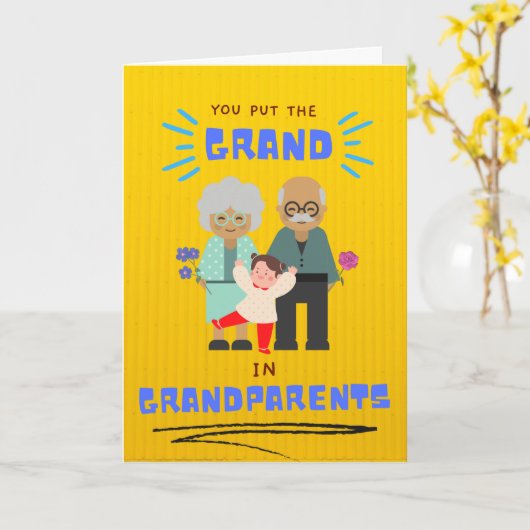 かわいい祖父母の日ダンス孫与えの花咲き カード (黄色い花)