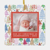 かわいい祖父母の第1回クリスマスツリー写真 セラミックオーナメント (正面)