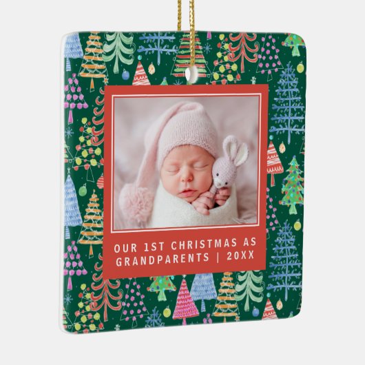 かわいい祖父母1stクリスマスツリーフォトグリーン セラミックオーナメント (右)
