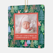 かわいい祖父母1stクリスマスツリーフォトグリーン セラミックオーナメント (左)