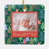 かわいい祖父母1stクリスマスツリーフォトグリーン セラミックオーナメント (正面)