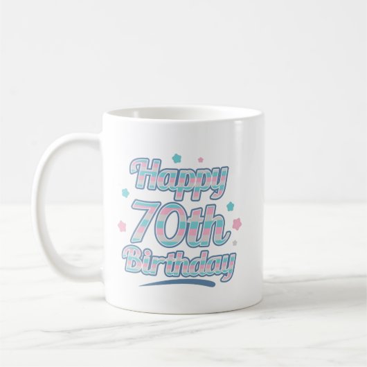 かわいい祝パステルの70歳の誕生日 コーヒーマグカップ (左)