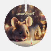 かわいい祝マウスのクリスマスカスタム ガラスオーナメント (裏面)