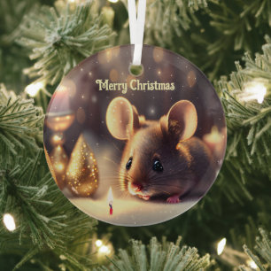 かわいい祝マウスのクリスマスカスタム ガラスオーナメント