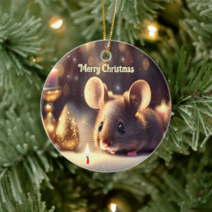 かわいい祝マウスのクリスマスカスタム セラミックオーナメント