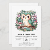 かわいい神秘的なデジタルフクロウ誕生日 招待状 (正面/裏面)