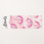 かわいい神秘的なピンクのユニコーン虹の水色 ヨガマット (正面(横))