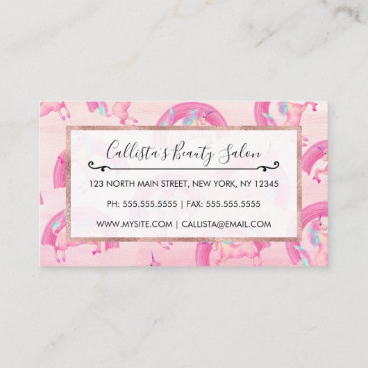 かわいい神秘的なピンクのユニコーン虹の水色 ロイヤリティカード (裏面)