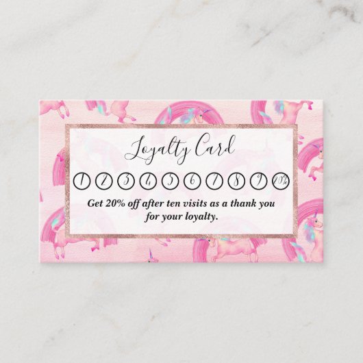 かわいい神秘的なピンクのユニコーン虹の水色 ロイヤリティカード (正面)