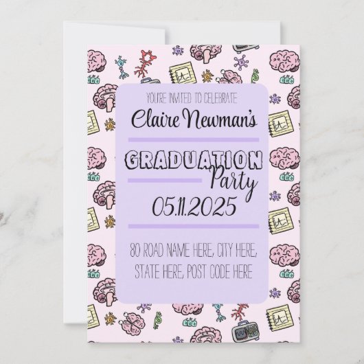 かわいい神経科学パターン 招待状 (正面)