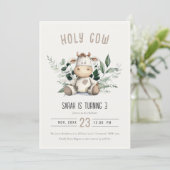 かわいい神聖な牛の葉の淡い中立的な子供の誕生日 招待状 (スタンド正面)