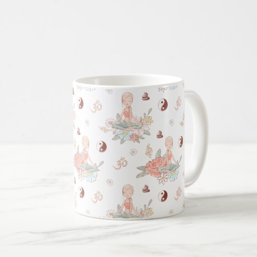 かわいい禅ヨガメディテーションロータスナマステ コーヒーマグカップ (正面右)