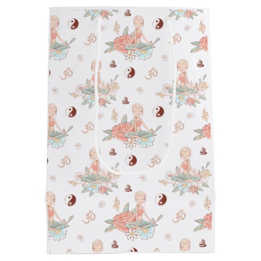 かわいい禅ヨガメディテーションロータスナマステ ミディアムペーパーバッグ (裏面)