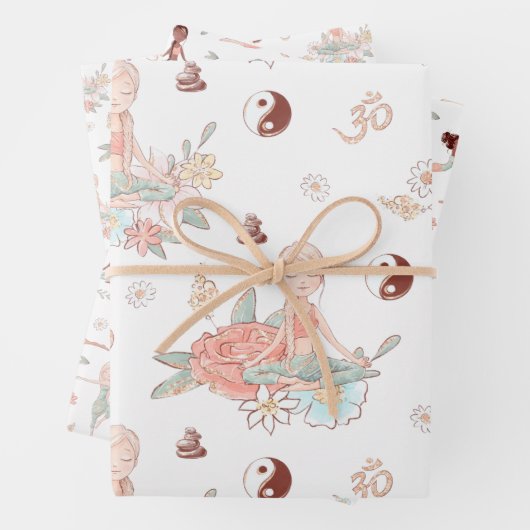 かわいい禅ヨガメディテーションロータスナマステ ラッピングペーパーシート (インサイチュ)