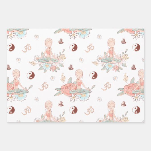 かわいい禅ヨガメディテーションロータスナマステ ラッピングペーパーシート