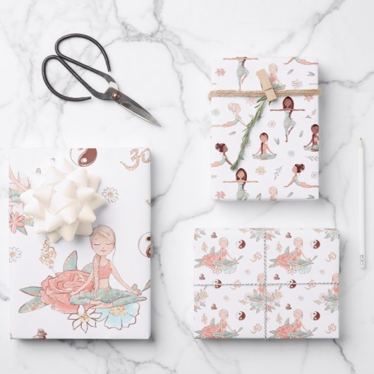 かわいい禅ヨガメディテーションロータスナマステ ラッピングペーパーシート (正面)