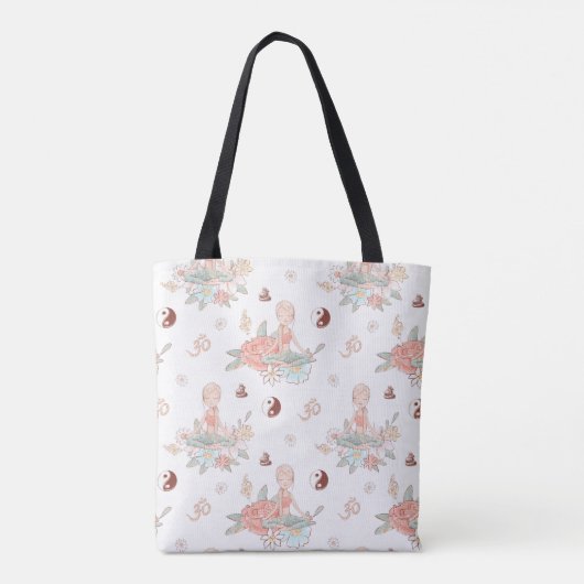 かわいい禅ヨガ瞑想ロータスナマステパステル トートバッグ (裏面)