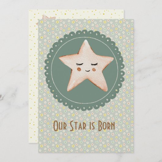 かわいい私たちのスターは生まれ男の子または女の子の誕生 案内状 (正面/裏面)
