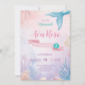 かわいい私たちのリトルマーメイドガール誕生日招待状 招待状 (正面)