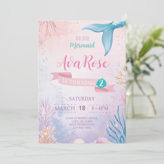 かわいい私たちのリトルマーメイドガール誕生日招待状 招待状 (スタンド正面)