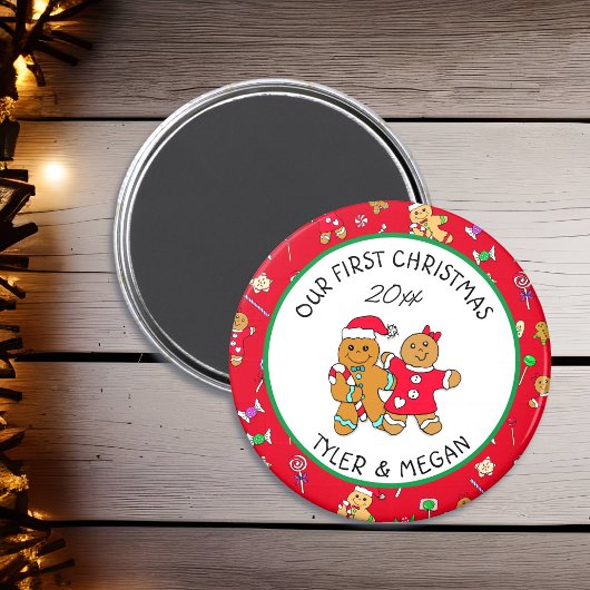 かわいい私たちの初めてのクリスマスとジンジャーブレッドマン マグネット