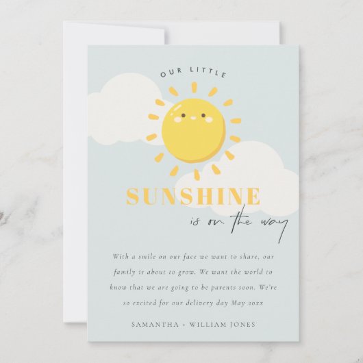 かわいい私たちの小さなサンシャインブルーの少年の発表 招待状 (正面)