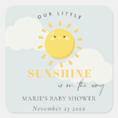 かわいい私たちの小さなサンシャインブルーボーイベビーシャワー スクエアシール (正面)