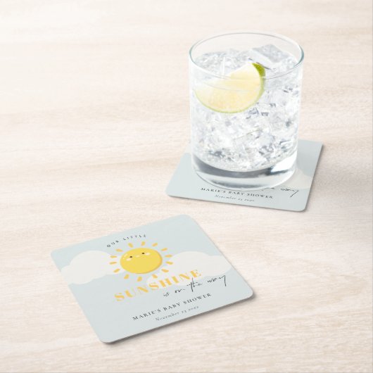 かわいい私たちの小さなサンシャインブルーボーイベビーシャワー スクエアペーパーコースター (インサイチュ)