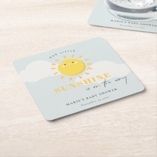 かわいい私たちの小さなサンシャインブルーボーイベビーシャワー スクエアペーパーコースター (アングル)