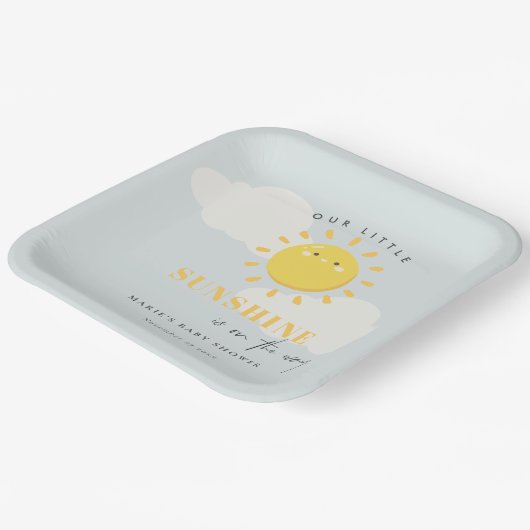 かわいい私たちの小さなサンシャインブルーボーイベビーシャワー ペーパープレート (傾斜あり)