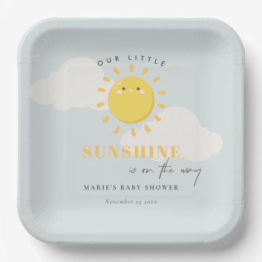 かわいい私たちの小さなサンシャインブルーボーイベビーシャワー ペーパープレート (正面)