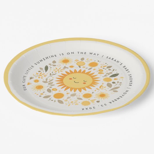 かわいい私たちの小さなサンシャインボホサンベイビーシャワー ペーパープレート (アングル)