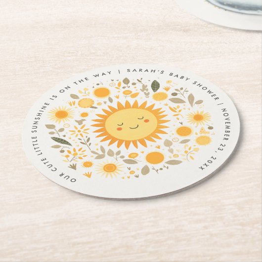 かわいい私たちの小さなサンシャインボホサンベイビーシャワー ラウンドペーパーコースター (アングル)