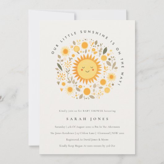 かわいい私たちの小さなサンシャインボホサンベイビーシャワー 招待状 (正面)