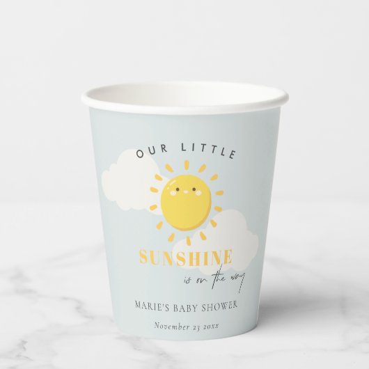 かわいい私たちの小さなサンシャインボーイブルーベビーシャワー 紙コップ (裏面)