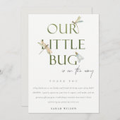 かわいい私たちの小さなバグ緑トンボ赤ちゃんシャワー サンキューカード (正面/裏面)