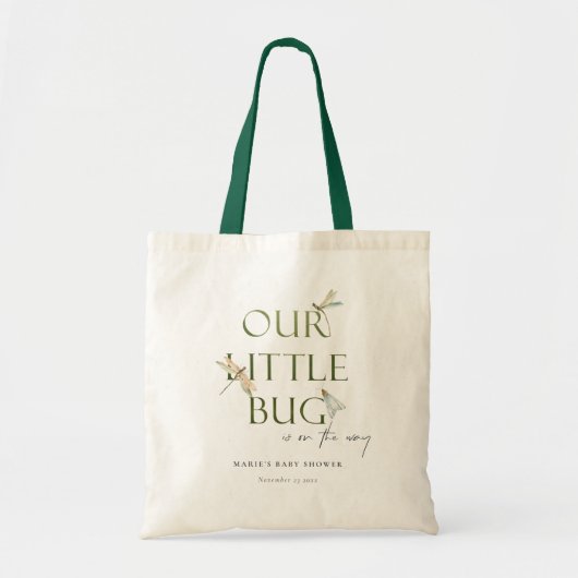 かわいい私たちの小さなバグ緑トンボ赤ちゃんシャワー トートバッグ (正面)