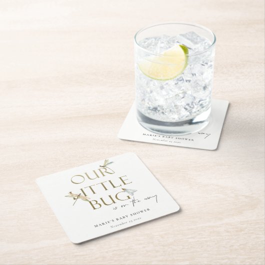 かわいい私たちの小さなバグ金ゴールドトンボ赤ちゃんシャワー スクエアペーパーコースター (インサイチュ)