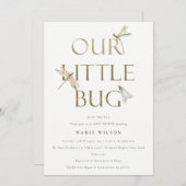 かわいい私たちの小さなバグ金ゴールドトンボ赤ちゃんシャワー 招待状 (正面/裏面)