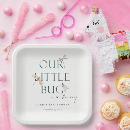 かわいい私たちの小さなバグ青トンボ赤ちゃんシャワー ペーパープレート (パーティー)