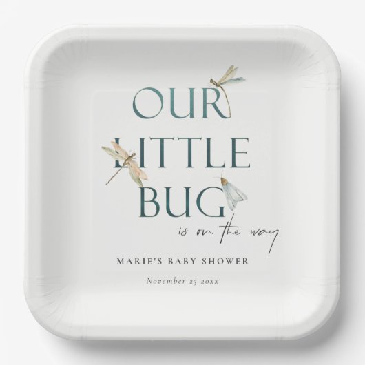 かわいい私たちの小さなバグ青トンボ赤ちゃんシャワー ペーパープレート (正面)