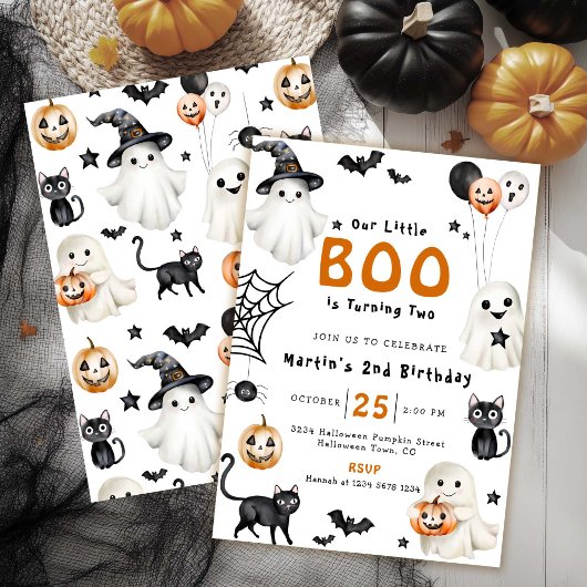 かわいい私たちの小さなブハロウィーン幽霊2nd誕生日 招待状