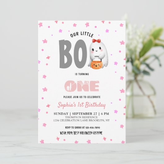 かわいい私たちの小さなブーブピンク誕生日 招待状 (スタンド正面)