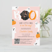 かわいい私たちの小さなブー幽霊ピンクの写真ベビーシャワー 招待状 (スタンド正面)