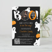 かわいい私たちの小さなブー幽霊ブラックフォトベビーシャワー 招待状 (スタンド正面)