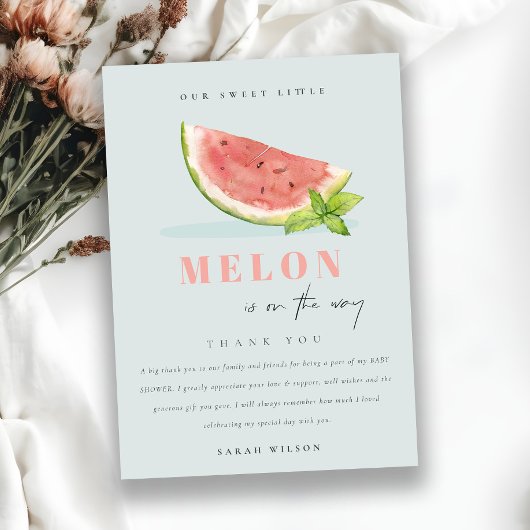 かわいい私たちの小さなメロンの水の色ブルーベビーシャワー サンキューカード