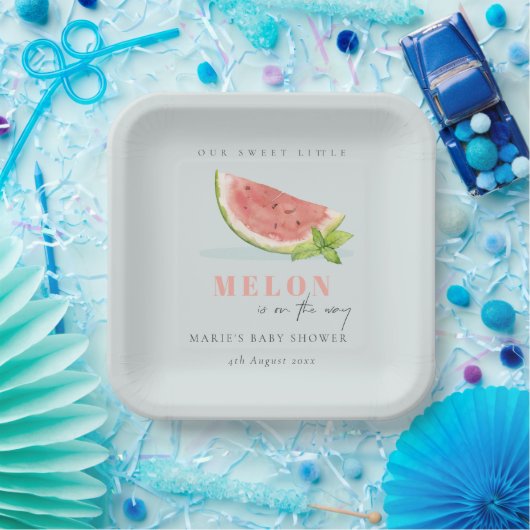 かわいい私たちの小さなメロンの水の色ブルーベビーシャワー ペーパープレート (パーティー)